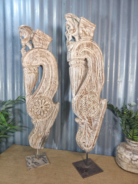 Pair Of Antique 19th Century Indian Hand Carved Wooden Architectural Corbels