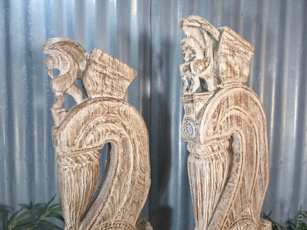 Pair Of Antique 19th Century Indian Hand Carved Wooden Architectural Corbels