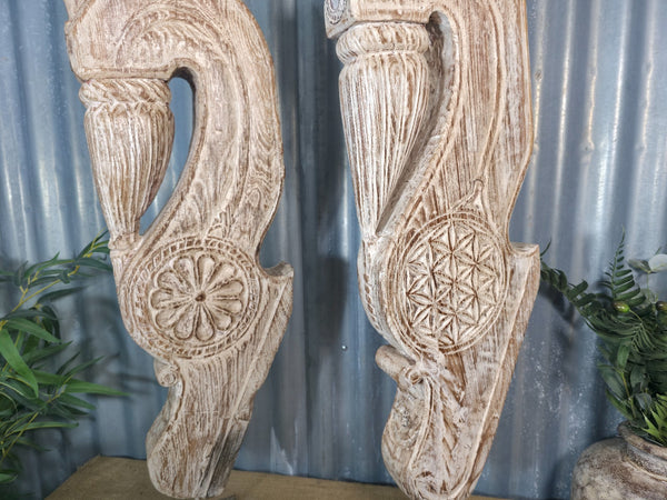 Pair Of Antique 19th Century Indian Hand Carved Wooden Architectural Corbels