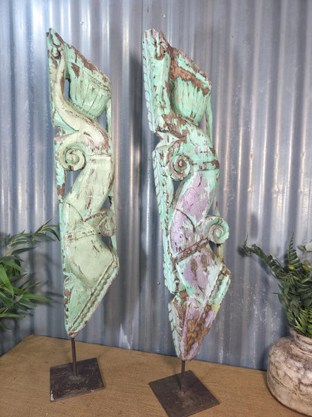 Pair Of Antique 19th Century Indian Hand Carved Wooden Architectural Corbels