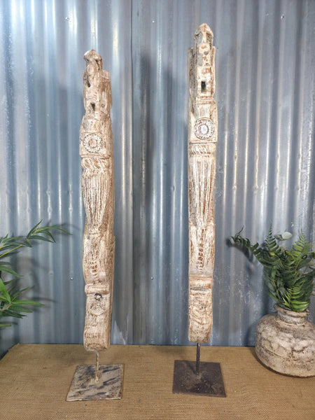 Pair Of Antique 19th Century Indian Hand Carved Wooden Architectural Corbels