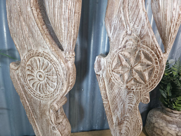 Pair Of Antique 19th Century Indian Hand Carved Wooden Architectural Corbels