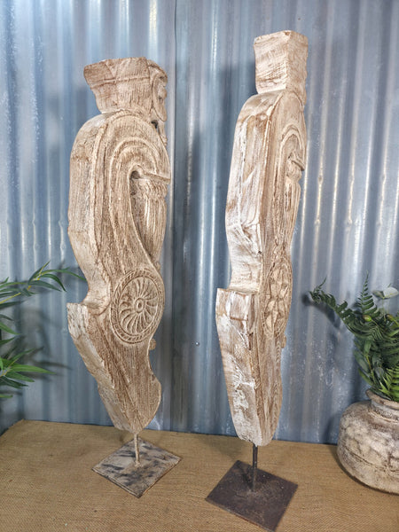 Pair Of Antique 19th Century Indian Hand Carved Wooden Architectural Corbels