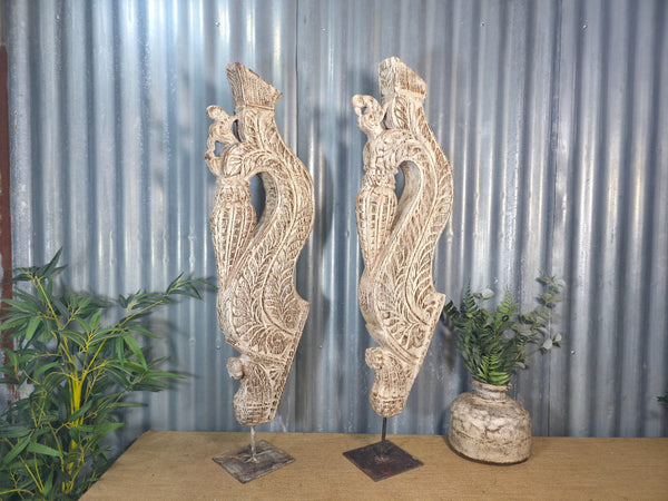 Pair Of Antique 19th Century Indian Hand Carved Wooden Architectural Corbels
