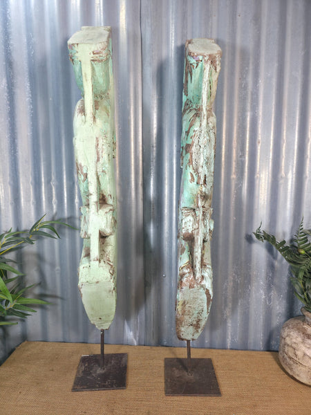 Pair Of Antique 19th Century Indian Hand Carved Wooden Architectural Corbels