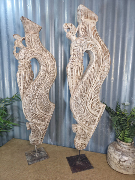 Pair Of Antique 19th Century Indian Hand Carved Wooden Architectural Corbels