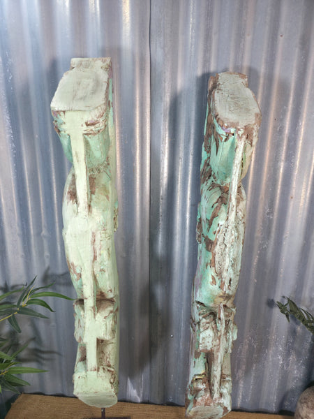 Pair Of Antique 19th Century Indian Hand Carved Wooden Architectural Corbels
