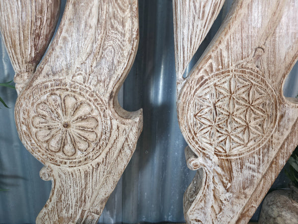 Pair Of Antique 19th Century Indian Hand Carved Wooden Architectural Corbels
