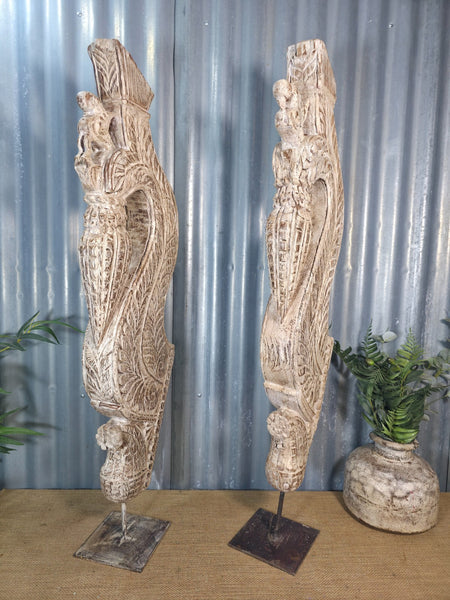 Pair Of Antique 19th Century Indian Hand Carved Wooden Architectural Corbels