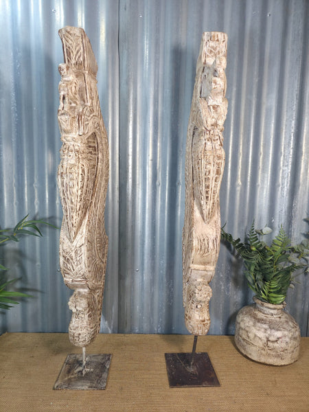 Pair Of Antique 19th Century Indian Hand Carved Wooden Architectural Corbels