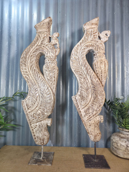Pair Of Antique 19th Century Indian Hand Carved Wooden Architectural Corbels
