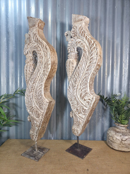 Pair Of Antique 19th Century Indian Hand Carved Wooden Architectural Corbels
