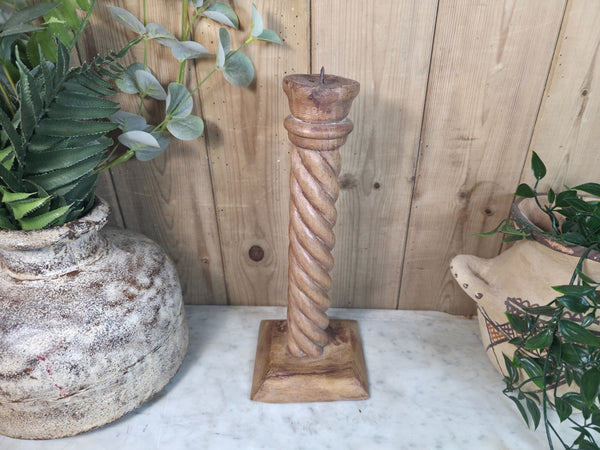 Vintage Reclaimed Wabi Sabi Rustic Indian Wooden Candlestick Candle Holder