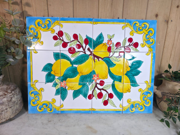 Italian Ceramic Hand Painted Terracotta Lemon Tree Kitchen Tiles Splashback