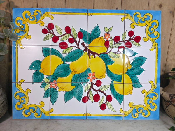 Italian Ceramic Hand Painted Terracotta Lemon Tree Kitchen Tiles Splashback