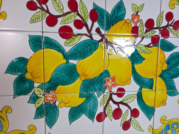 Italian Ceramic Hand Painted Terracotta Lemon Tree Kitchen Tiles Splashback