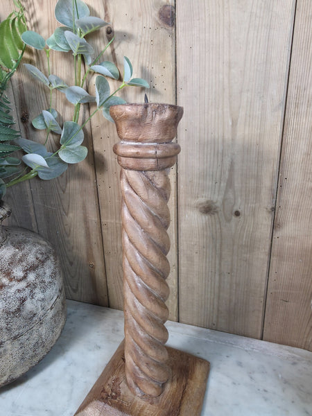 Vintage Reclaimed Wabi Sabi Rustic Indian Wooden Candlestick Candle Holder