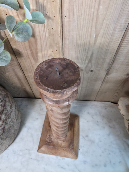 Vintage Reclaimed Wabi Sabi Rustic Indian Wooden Candlestick Candle Holder