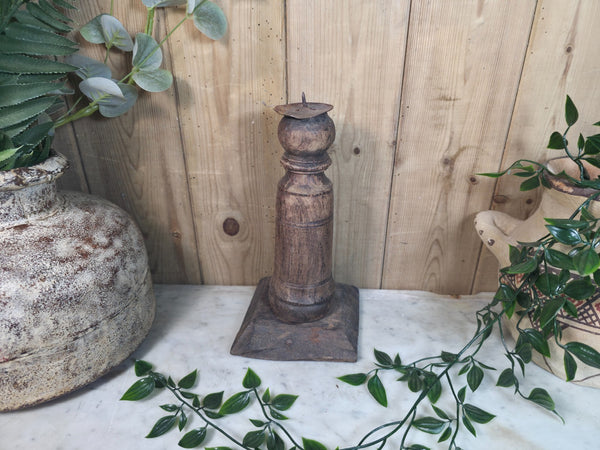 Vintage Reclaimed Wabi Sabi Rustic Indian Wooden Candlestick Candle Holder