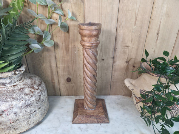Vintage Reclaimed Wabi Sabi Rustic Indian Wooden Candlestick Candle Holder