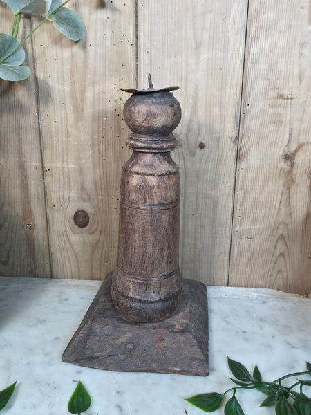 Vintage Reclaimed Wabi Sabi Rustic Indian Wooden Candlestick Candle Holder