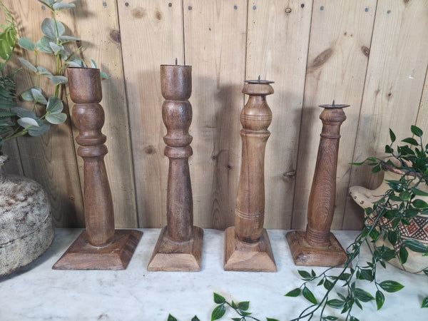 Vintage Reclaimed Wabi Sabi Rustic Indian Wooden Candlestick Candle Holder