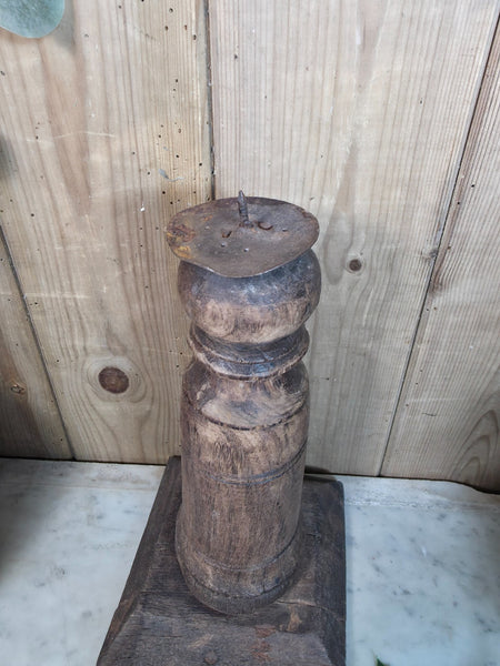 Vintage Reclaimed Wabi Sabi Rustic Indian Wooden Candlestick Candle Holder