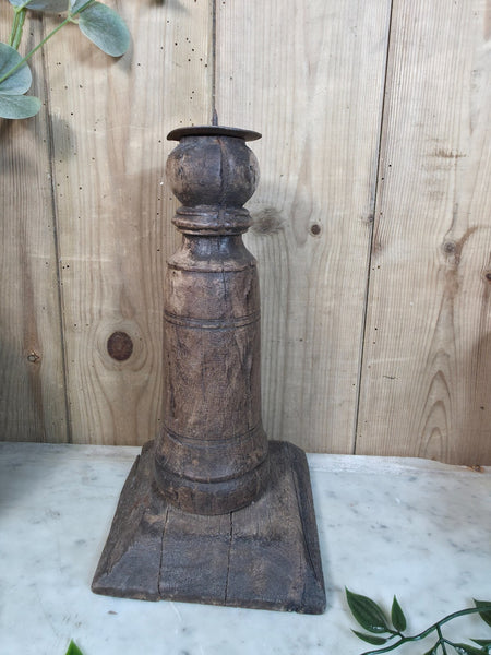 Vintage Reclaimed Wabi Sabi Rustic Indian Wooden Candlestick Candle Holder