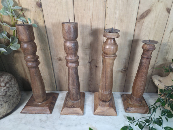 Vintage Reclaimed Wabi Sabi Rustic Indian Wooden Candlestick Candle Holder