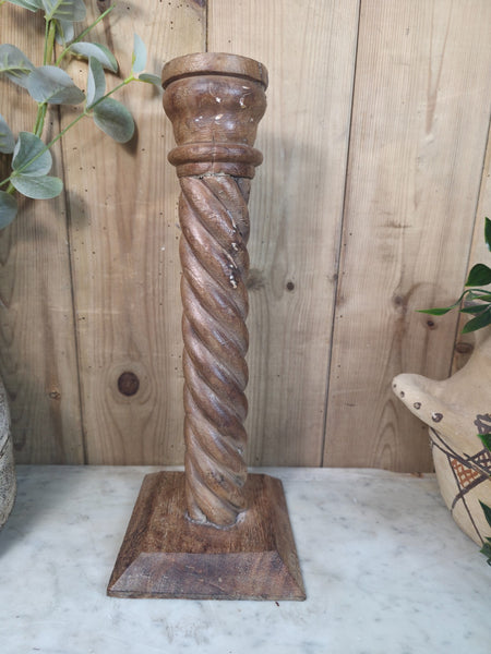 Vintage Reclaimed Wabi Sabi Rustic Indian Wooden Candlestick Candle Holder