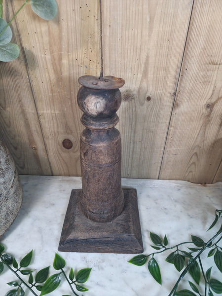 Vintage Reclaimed Wabi Sabi Rustic Indian Wooden Candlestick Candle Holder