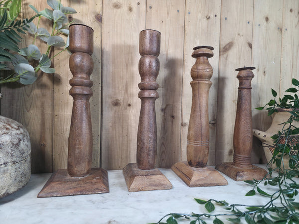 Vintage Reclaimed Wabi Sabi Rustic Indian Wooden Candlestick Candle Holder