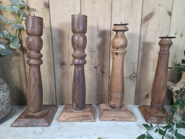 Vintage Reclaimed Wabi Sabi Rustic Indian Wooden Candlestick Candle Holder