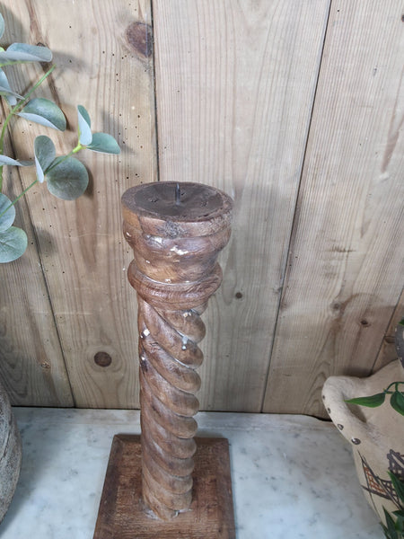 Vintage Reclaimed Wabi Sabi Rustic Indian Wooden Candlestick Candle Holder