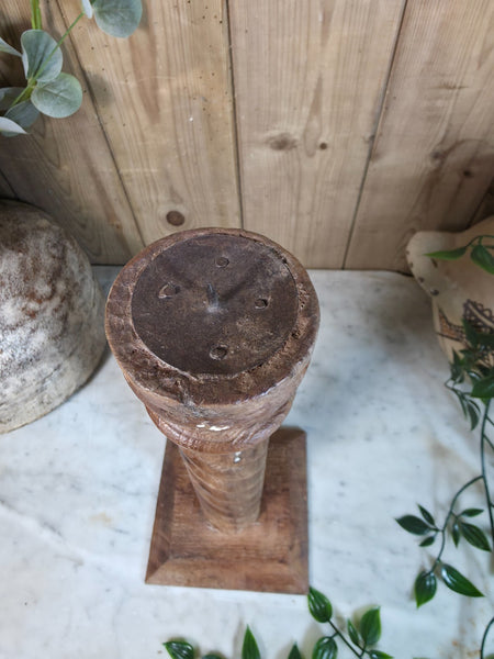Vintage Reclaimed Wabi Sabi Rustic Indian Wooden Candlestick Candle Holder