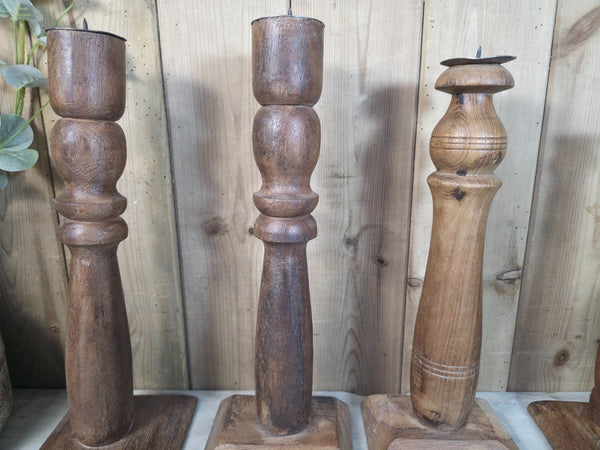 Vintage Reclaimed Wabi Sabi Rustic Indian Wooden Candlestick Candle Holder