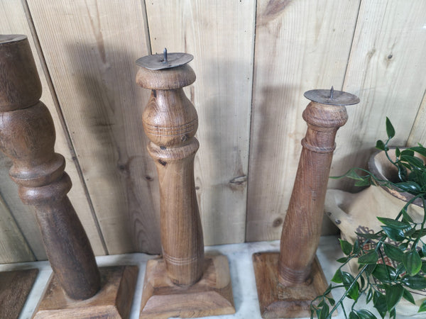 Vintage Reclaimed Wabi Sabi Rustic Indian Wooden Candlestick Candle Holder