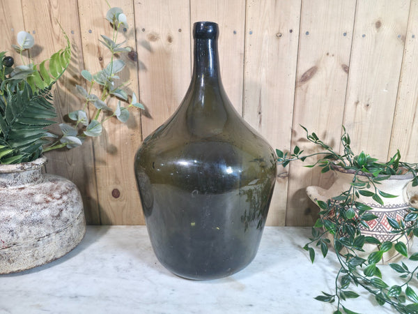 Vintage Rustic French Large Green Hand Blown Glass Demijohn Carboy Wedding Prop