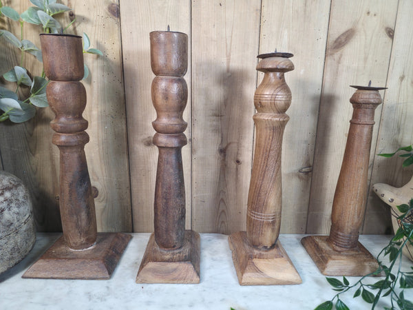 Vintage Reclaimed Wabi Sabi Rustic Indian Wooden Candlestick Candle Holder