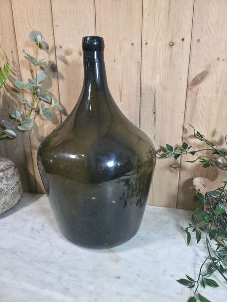 Vintage Rustic French Large Green Hand Blown Glass Demijohn Carboy Wedding Prop