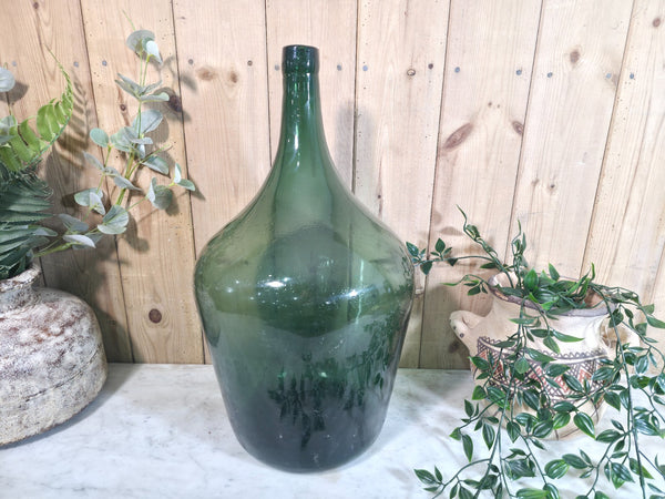 Vintage Rustic French Large Green Hand Blown Glass Demijohn Carboy Wedding Prop