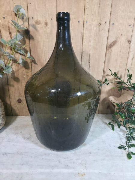 Vintage Rustic French Large Green Hand Blown Glass Demijohn Carboy Wedding Prop