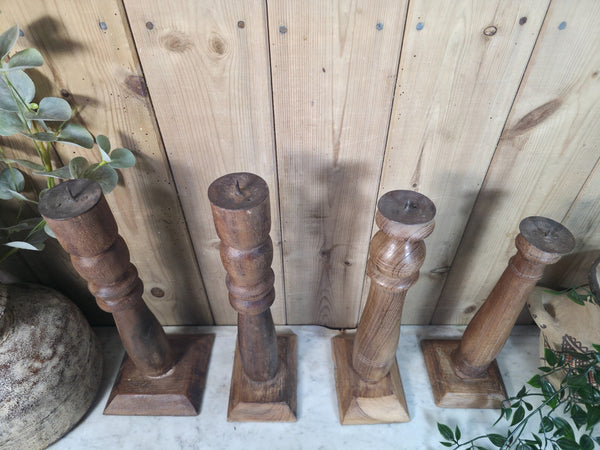 Vintage Reclaimed Wabi Sabi Rustic Indian Wooden Candlestick Candle Holder