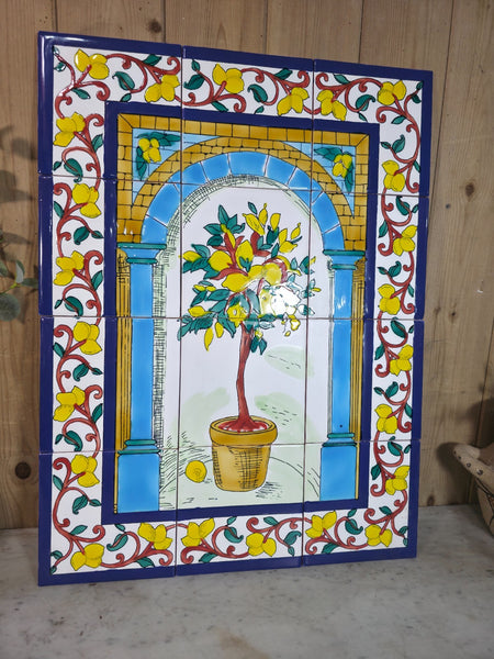Italian Ceramic Hand Painted Terracotta Lemon Tree Kitchen Tiles Splashback
