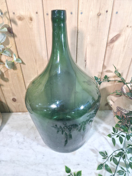 Vintage Rustic French Large Green Hand Blown Glass Demijohn Carboy Wedding Prop