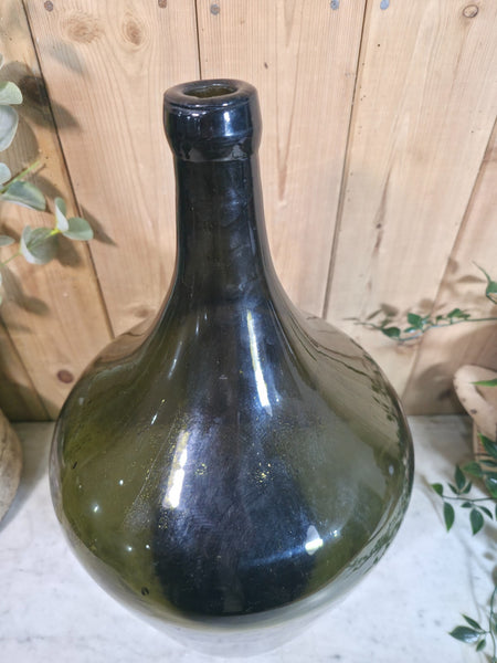 Vintage Rustic French Large Green Hand Blown Glass Demijohn Carboy Wedding Prop