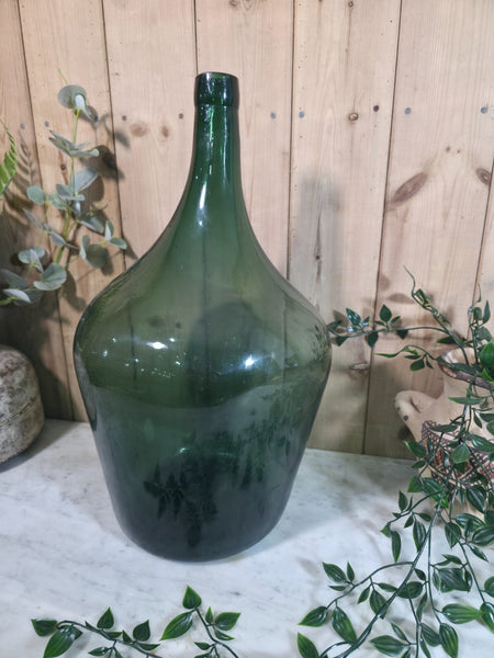 Vintage Rustic French Large Green Hand Blown Glass Demijohn Carboy Wedding Prop