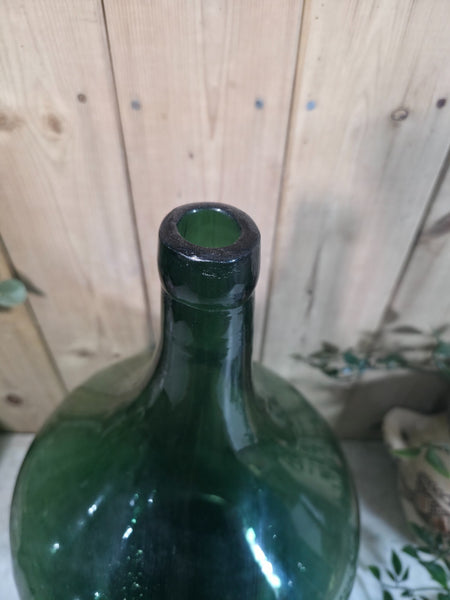 Vintage Rustic French Large Green Hand Blown Glass Demijohn Carboy Wedding Prop