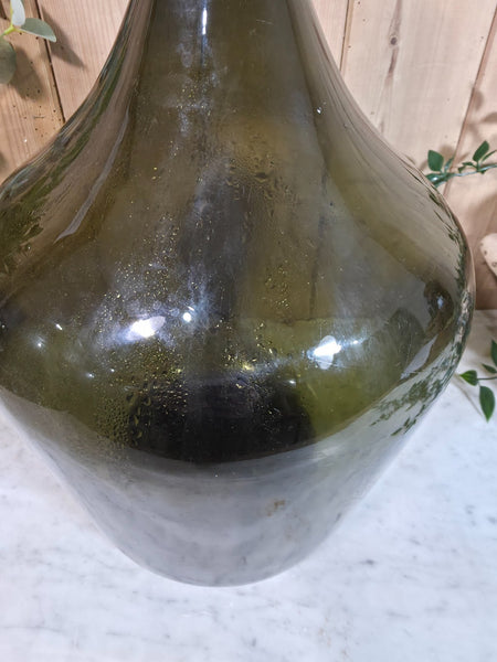 Vintage Rustic French Large Green Hand Blown Glass Demijohn Carboy Wedding Prop