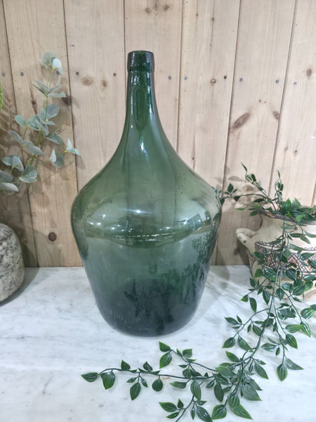 Vintage Rustic French Large Green Hand Blown Glass Demijohn Carboy Wedding Prop